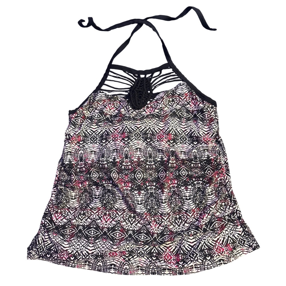 Island‎ Waves Womens Plus Size Black Pink Halter Tankini Top, Size 18W
